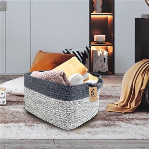 Cotton Rope Woven Basket with Handles for Shelves,Toys,Book,Cloth Storage Basket - Picture 2 of 7